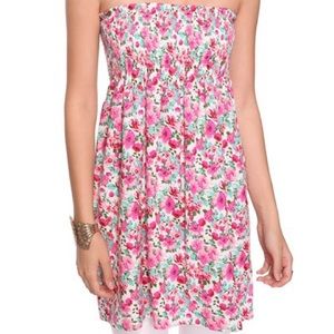 Forever 21 floral print smocked strapless dress